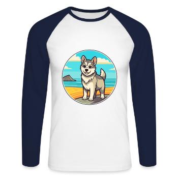 Suédois Vallhund chien race Cartoon Kawaii Clipart - T-shirt baseball manches longues Homme - blanc/marine - Devant - Nik (191cm)