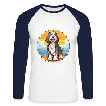 Schapendoes chien race dessin animé Kawaii Clipart chien - T-shirt baseball manches longues Homme - blanc/marine - Devant - Nik (191cm)