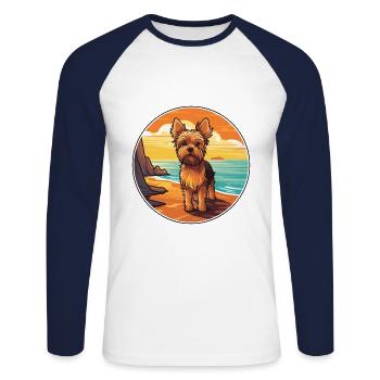 Yorkshire Terrier Dog Breed Cartoon Kawaii Clipart - Unisex Long Sleeve Baseball T-Shirt - white/navy - Front - Nik (191cm)