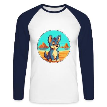 Tamaskan Dog Breed Cartoon Kawaii Clipart Dog Pet - Unisex Long Sleeve Baseball T-Shirt - white/navy - Front - Nik (191cm)