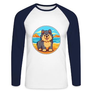 schwedisch lapphund hunderasse cartoon kawaii clipart - Unisex Baseballshirt langarm - Weiß/Navy - Vorne - Nik (191cm)