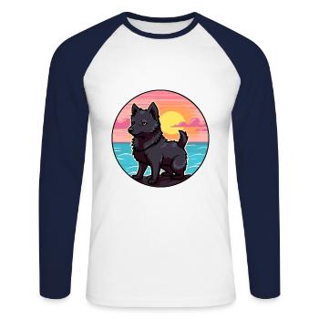 Schipperke chien race dessin animé Kawaii Clipart chien - T-shirt baseball manches longues Homme - blanc/marine - Devant - Nik (191cm)