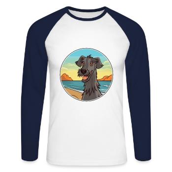 Scottish Deerhound Dog Breed Cartoon Kawaii Dog - Unisex Long Sleeve Baseball T-Shirt - white/navy - Front - Nik (191cm)