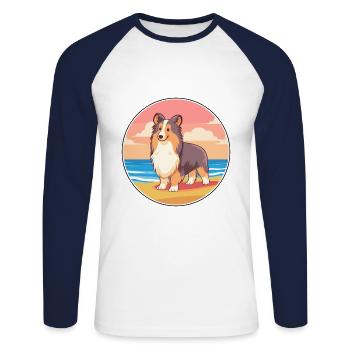 Sheltie Hund Rasse Cartoon Kawaii Clipart Hund Haustier - Unisex Baseballshirt langarm - Weiß/Navy - Vorne - Nik (191cm)