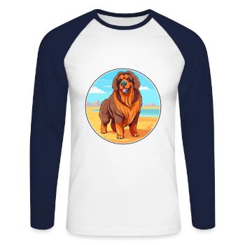 Tibetischer Mastiff Hund Rasse Cartoon Kawaii Clipart - Unisex Baseballshirt langarm - Weiß/Navy - Vorne - Nik (191cm)