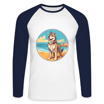 Saarloos Wolfhund Hund Rasse Cartoon Kawaii Clipart - Unisex Baseballshirt langarm - Weiß/Navy - Vorne - Nik (191cm)