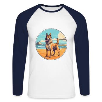 Schäferhund Rasse Cartoon Kawaii Clipart - Unisex Baseballshirt langarm - Weiß/Navy - Vorne - Nik (191cm)