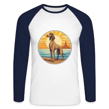 Saluki Dog Breed Cartoon Kawaii Clipart Watercolor - Unisex Long Sleeve Baseball T-Shirt - white/navy - Front - Nik (191cm)
