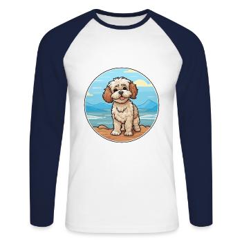 Shih Poo chien race dessin animé Kawaii Clipart chien animal de compagnie - T-shirt baseball manches longues Homme - blanc/marine - Devant - Nik (191cm)