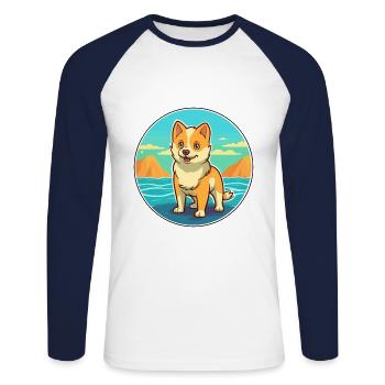 Shikoku Dog Breed Cartoon Kawaii Clipart Dog Pet - Unisex Long Sleeve Baseball T-Shirt - white/navy - Front - Nik (191cm)