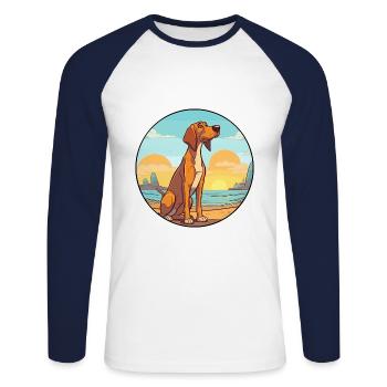 Smaland chien chien race dessin animé Kawaii Clipart chien - T-shirt baseball manches longues Homme - blanc/marine - Devant - Nik (191cm)
