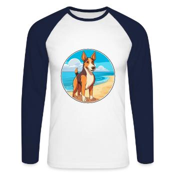 Glatter Collie Hund Rasse Cartoon Kawaii Clipart Hund - Unisex Baseballshirt langarm - Weiß/Navy - Vorne - Nik (191cm)