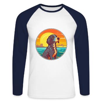 Sud de la Russie Ovcharka chien race Cartoon Kawaii - T-shirt baseball manches longues Homme - blanc/marine - Devant - Nik (191cm)