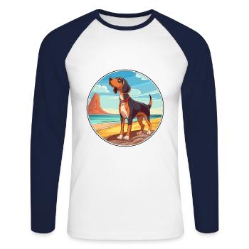 Serbe tricolore chien chien race dessin animé Kawaii - T-shirt baseball manches longues Homme - blanc/marine - Devant - Nik (191cm)