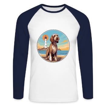 Spinone Italiano Dog Breed Cartoon Kawaii Clipart - Unisex Long Sleeve Baseball T-Shirt - white/navy - Front - Nik (191cm)