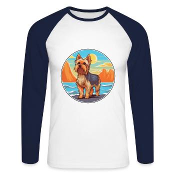 Silky Terrier Hund Rasse Cartoon Kawaii Clipart Hund - Unisex Baseballshirt langarm - Weiß/Navy - Vorne - Nik (191cm)