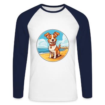 Slovaque Cuvac chien race dessin animé Kawaii Clipart chien - T-shirt baseball manches longues Homme - blanc/marine - Devant - Nik (191cm)