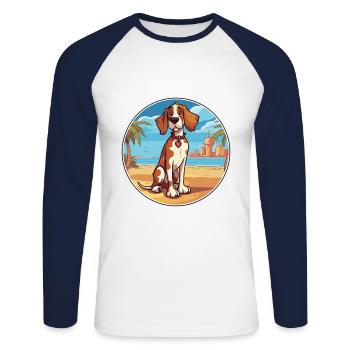 Slovensky Cuvac chien race Cartoon Kawaii Clipart - T-shirt baseball manches longues Homme - blanc/marine - Devant - Nik (191cm)