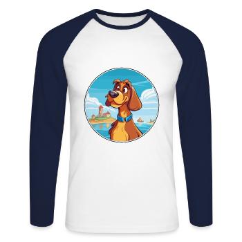 Slovensky Kopov chien race dessin animé Kawaii Clipart - T-shirt baseball manches longues Homme - blanc/marine - Devant - Nik (191cm)
