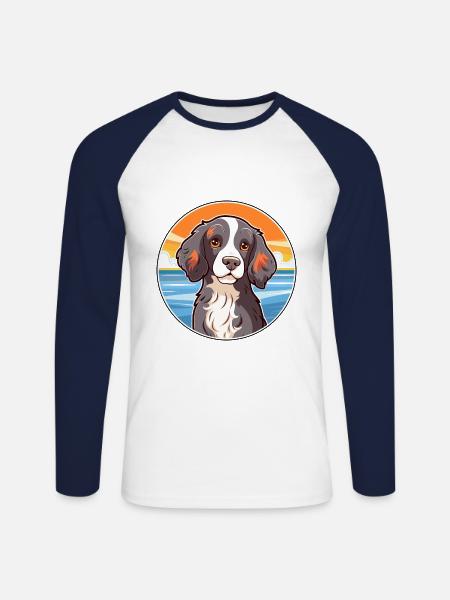 Spaniel Dog Breed Cartoon Kawaii Clipart Dog Pet - Unisex Long Sleeve Baseball T-Shirt - white/navy