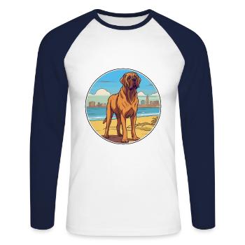 Spanish Mastiff Dog Breed Cartoon Kawaii Clipart - Unisex Long Sleeve Baseball T-Shirt - white/navy - Front - Nik (191cm)