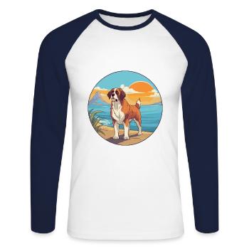 St Bernard chien race Cartoon Kawaii Clipart chien - T-shirt baseball manches longues Homme - blanc/marine - Devant - Nik (191cm)