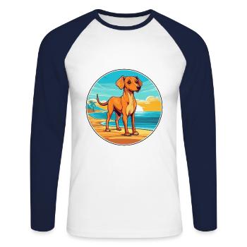 Stabij Dog Breed Cartoon Kawaii Clipart Watercolor - Unisex Long Sleeve Baseball T-Shirt - white/navy - Front - Nik (191cm)