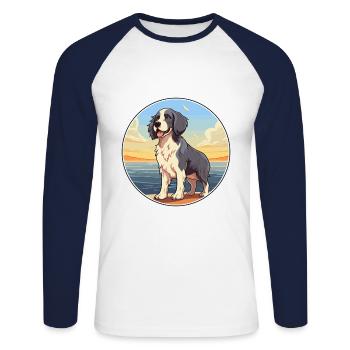 Stabyhoun chien race dessin animé kawaii clipart chien animal de compagnie - T-shirt baseball manches longues Homme - blanc/marine - Devant - Nik (191cm)