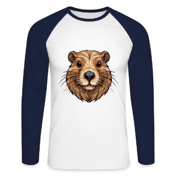Castor Aquarelle Colorée Dessin Animé Kawaii Animal - T-shirt baseball manches longues Homme - blanc/marine - Devant - Nik (191cm)
