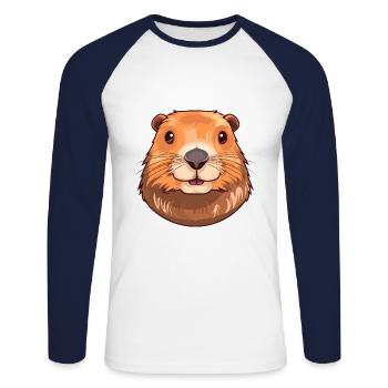 Und täglich grüßt das Murmeltier bunte Aquarell-Karikatur Kawaii Haustier - Unisex Baseballshirt langarm - Weiß/Navy - Vorne - Nik (191cm)