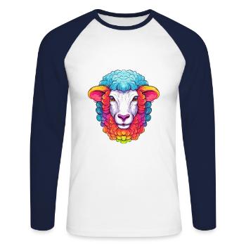 Schaf Buntes Aquarell Cartoon Kawaii Tier - Unisex Baseballshirt langarm - Weiß/Navy - Vorne - Nik (191cm)