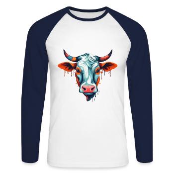 Vache Aquarelle Colorée Dessin Animé Kawaii Animal - T-shirt baseball manches longues Homme - blanc/marine - Devant - Nik (191cm)