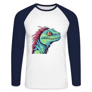 Basilisk Buntes Aquarell Cartoon Kawaii Tier - Unisex Baseballshirt langarm - Weiß/Navy - Vorne - Nik (191cm)