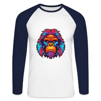 Gorilla Colorful Watercolor Cartoon Kawaii Animal - Unisex Long Sleeve Baseball T-Shirt - white/navy - Front - Nik (191cm)