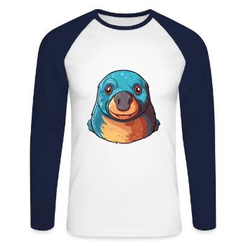 Mole Colorful Watercolor Cartoon Kawaii Animal - Unisex Long Sleeve Baseball T-Shirt - white/navy - Front - Nik (191cm)