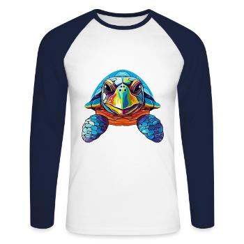 Turtle Colorful Watercolor Cartoon Kawaii Animal - Unisex Long Sleeve Baseball T-Shirt - white/navy - Front - Nik (191cm)