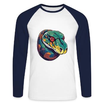 Anaconda Aquarelle Colorée Dessin Animé Kawaii Animal - T-shirt baseball manches longues Homme - blanc/marine - Devant - Nik (191cm)