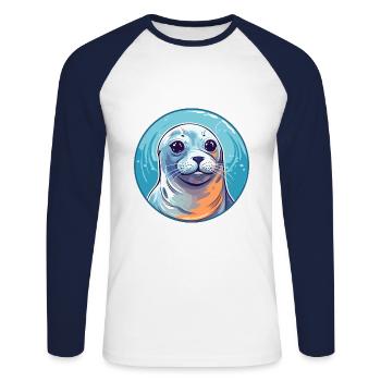Seal Colorful Watercolor Cartoon Kawaii Animal - Unisex Long Sleeve Baseball T-Shirt - white/navy - Front - Nik (191cm)
