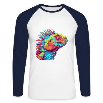 Iguana Colorful Watercolor Cartoon Kawaii Animal - Unisex Long Sleeve Baseball T-Shirt - white/navy - Front - Nik (191cm)