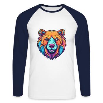 Ours Aquarelle Colorée Dessin Animé Kawaii Animal - T-shirt baseball manches longues Homme - blanc/marine - Devant - Nik (191cm)
