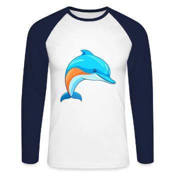 Delfin buntes Aquarell Cartoon Kawaii Tier - Unisex Baseballshirt langarm - Weiß/Navy - Vorne - Nik (191cm)
