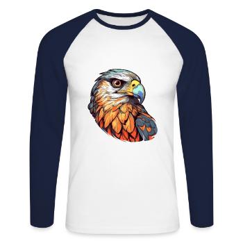 Falcon Colorful Watercolor Cartoon Kawaii Animal - Unisex Long Sleeve Baseball T-Shirt - white/navy - Front - Nik (191cm)