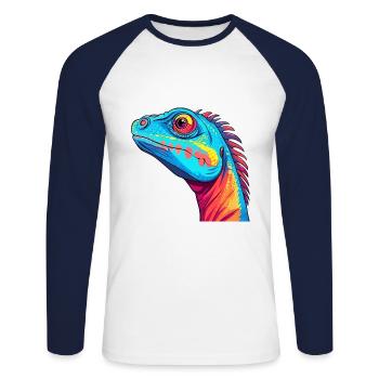 Lizard Colorful Watercolor Cartoon Kawaii Animal - Unisex Long Sleeve Baseball T-Shirt - white/navy - Front - Nik (191cm)