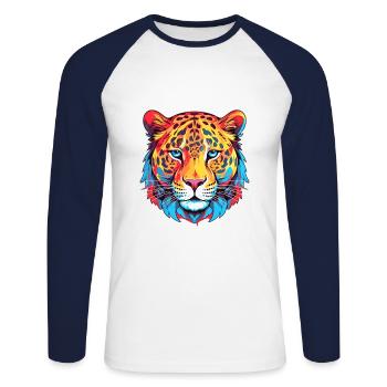 Leopard Colorful Watercolor Cartoon Kawaii Animal - Unisex Long Sleeve Baseball T-Shirt - white/navy - Front - Nik (191cm)