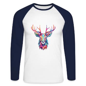 Cerf Aquarelle Colorée Dessin Animé Kawaii Animal - T-shirt baseball manches longues Homme - blanc/marine - Devant - Nik (191cm)