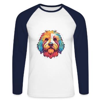 Dog Colorful Watercolor Cartoon Kawaii Animal - Unisex Long Sleeve Baseball T-Shirt - white/navy - Front - Nik (191cm)