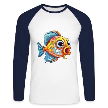 Poisson Aquarelle Colorée Dessin Animé Kawaii Animal - T-shirt baseball manches longues Homme - blanc/marine - Devant - Nik (191cm)
