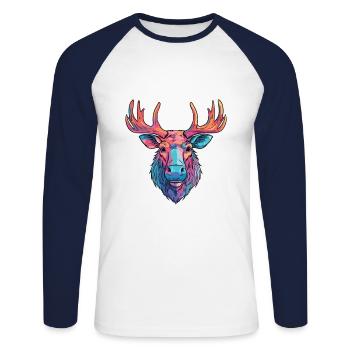 Moose Colorful Watercolor Cartoon Kawaii Animal - Unisex Long Sleeve Baseball T-Shirt - white/navy - Front - Nik (191cm)