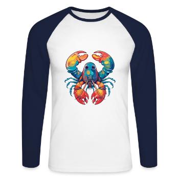 Lobster Colorful Watercolor Cartoon Kawaii Animal - Unisex Long Sleeve Baseball T-Shirt - white/navy - Front - Nik (191cm)