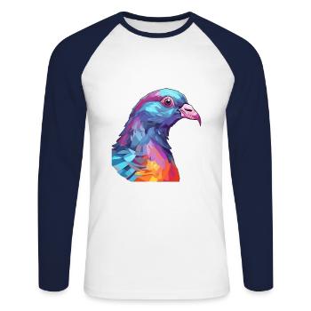 Pigeon Colorful Watercolor Cartoon Kawaii Animal - Unisex Long Sleeve Baseball T-Shirt - white/navy - Front - Nik (191cm)